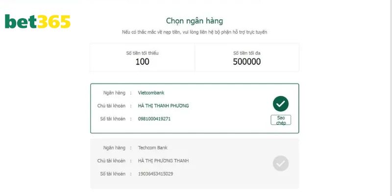 Điều kiện để nạp tiền